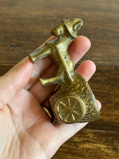 Vintage Brass Donkey Pulling Cart with Holder Figurine