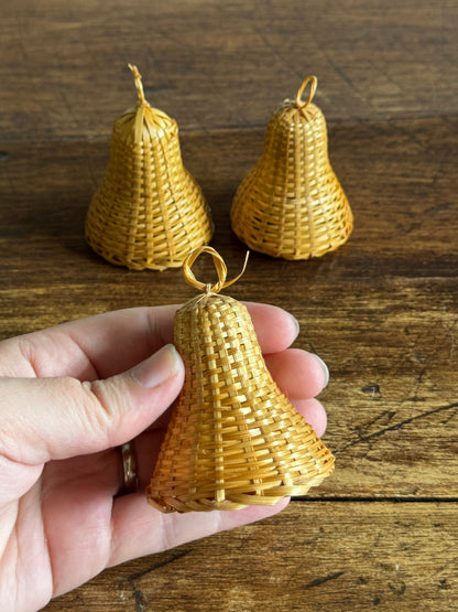 Set of Three Wicker Bells with Woven Bell Clapper and Loop Top