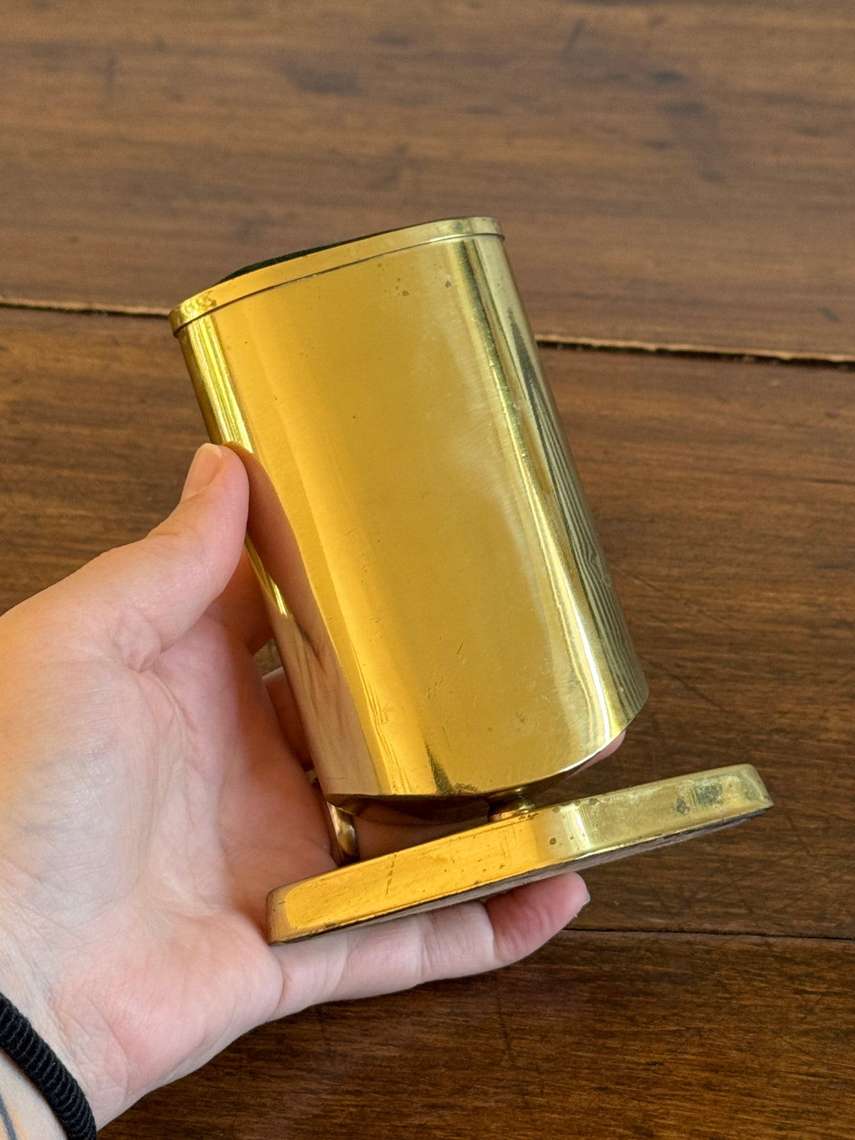 Vintage Brass Plated Pen Holder on Stand - Brass Pencil Holder with Felted Holder - Brass Desk Organizer - Eye Glasses Holder