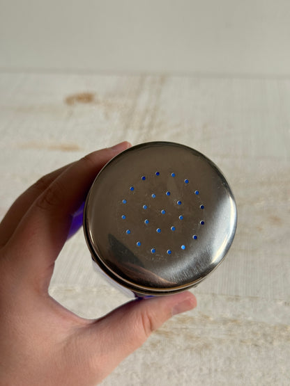 Single Vintage Cobalt Blue Glass with Metal Lid Pepper Shaker - Large Retro Kitchen Pepper Shaker