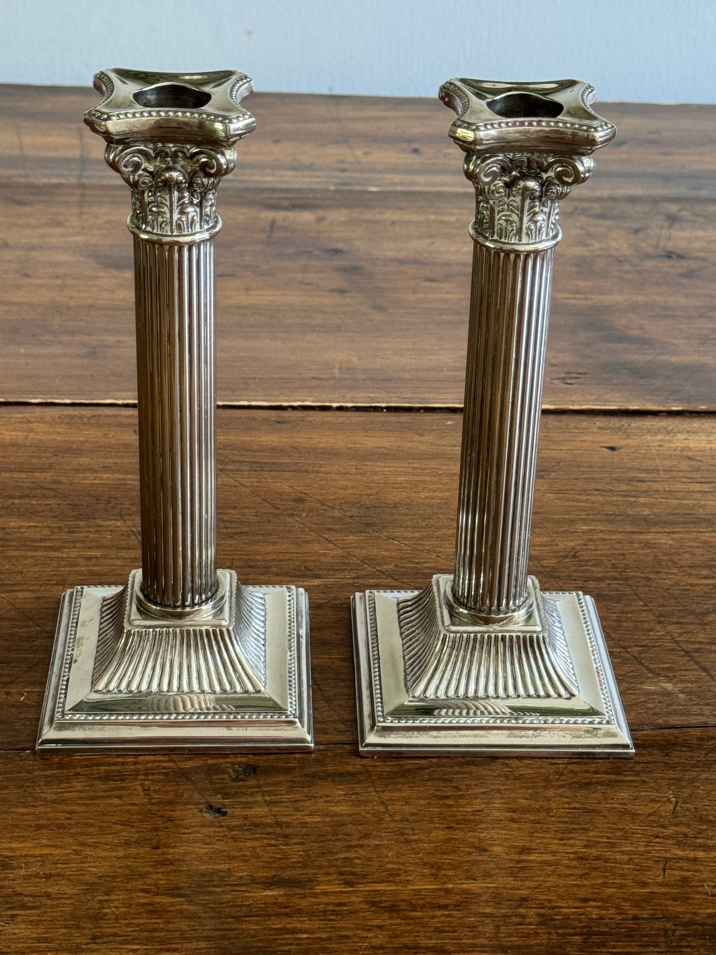 Silver Plated Column Candleholders - Greek Column Candle Holder Pair