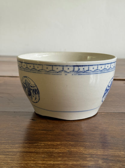 Vintage Blue Heron on White Porcelain Rice Bowl