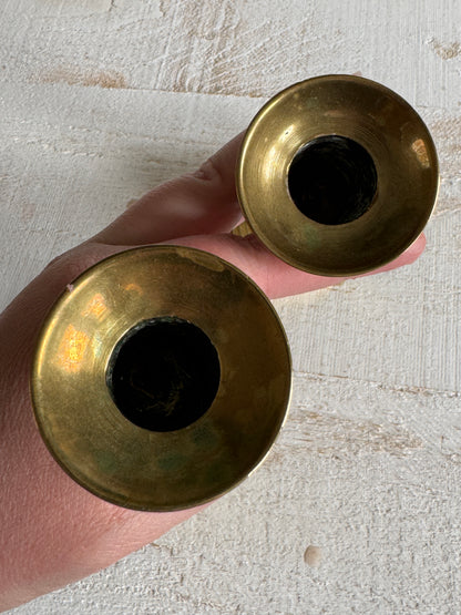 Vintage Pair of Brass Candlestick Holders with Push Up Base Design