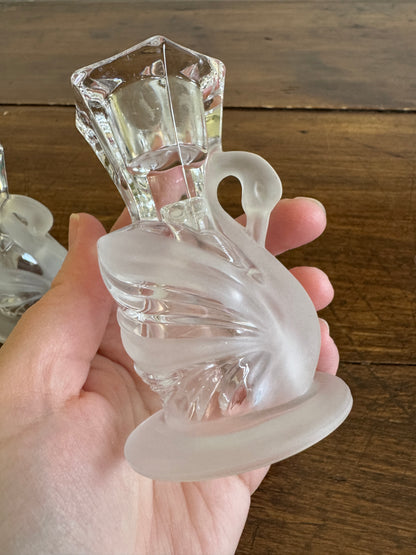 Vintage Frosted Crystal Swan Candlestick Holders by Partylite