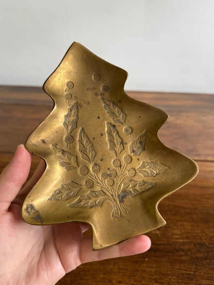 Brass Christmas Tree Tray- Small Brass Holiday Trinket Tray