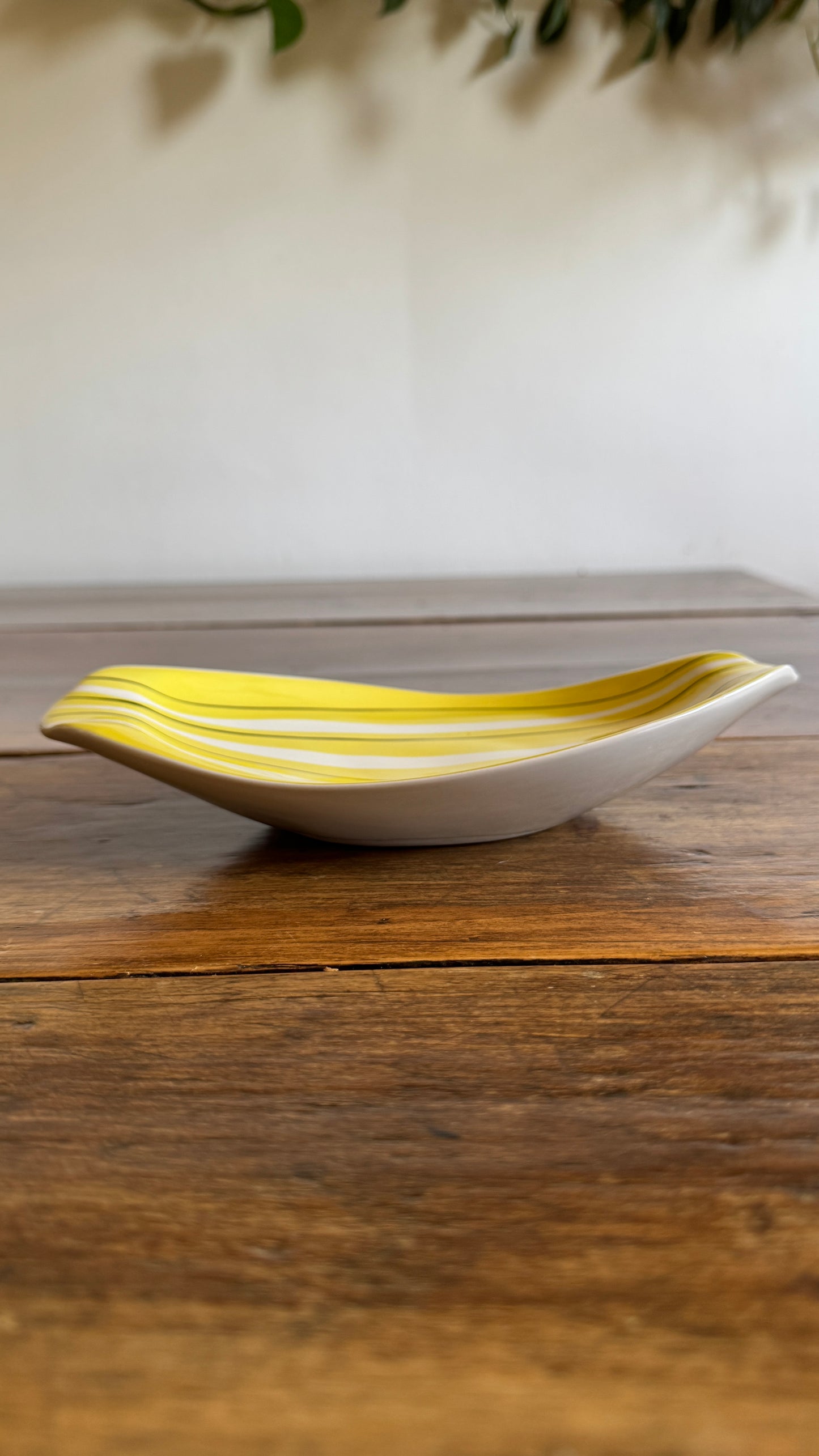 Yellow Striped Mid Mod Polish Pottery Dish - Made in Poland