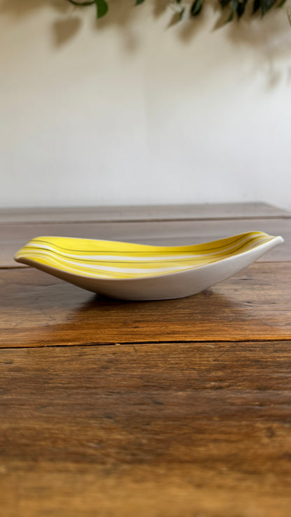 Yellow Striped Mid Mod Polish Pottery Dish - Made in Poland