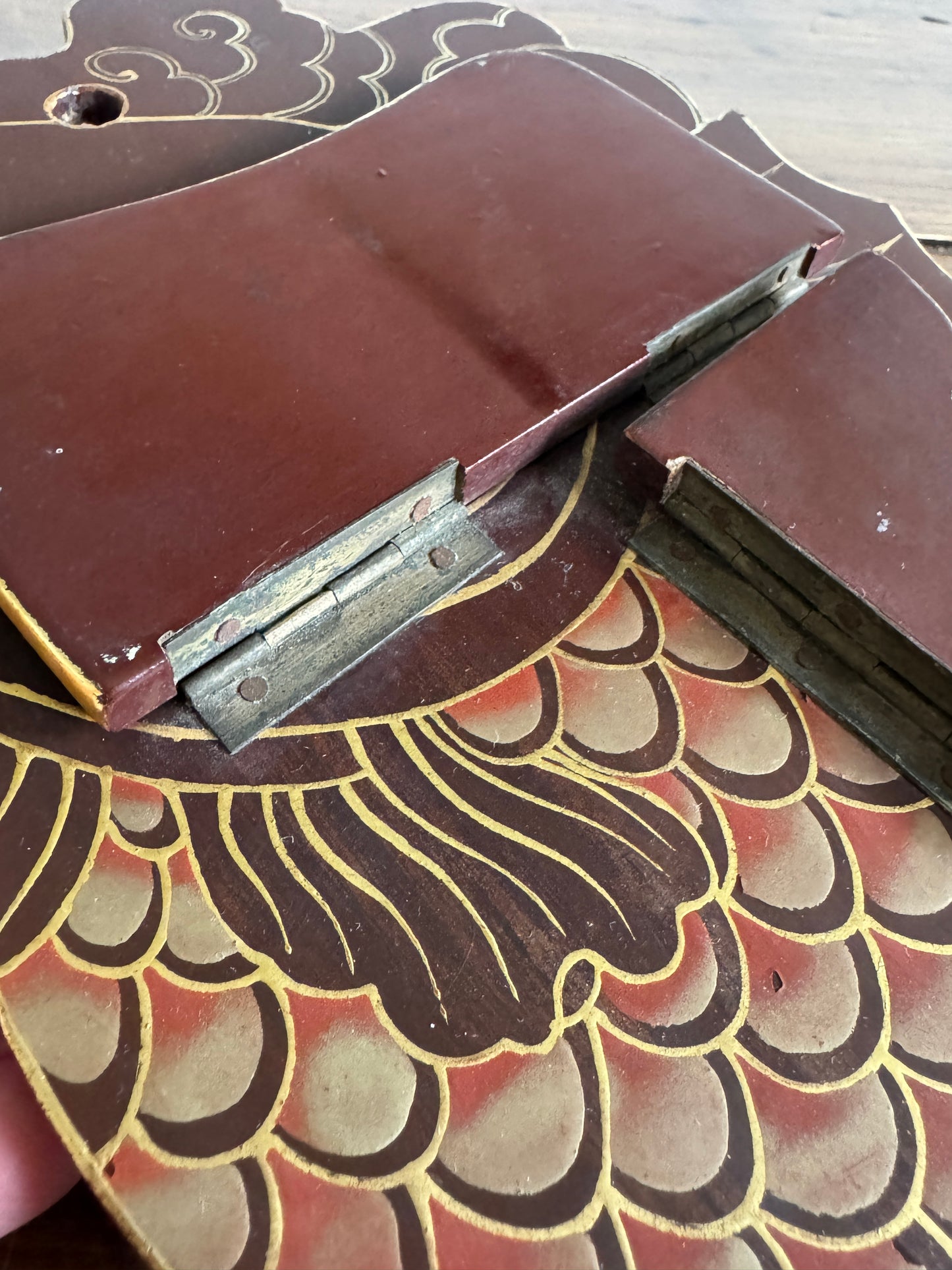 Vintage Wood Folding Koi Shelf with Two Small Ledges