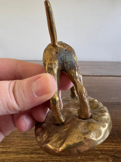 Vintage Brass Dog Figurine on Base - Patina Spots