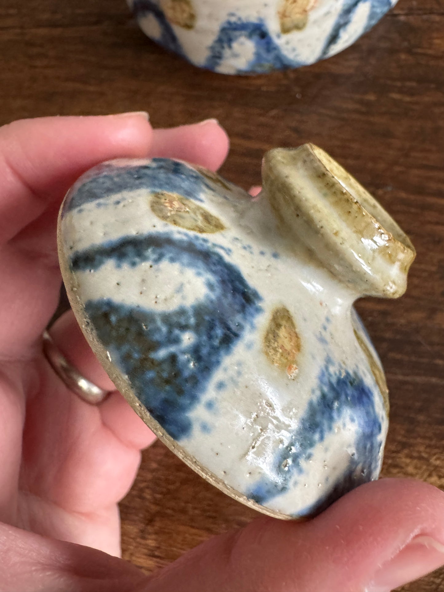 Small Pottery Garlic Keeper Jar with Lid and Air Holes at Base