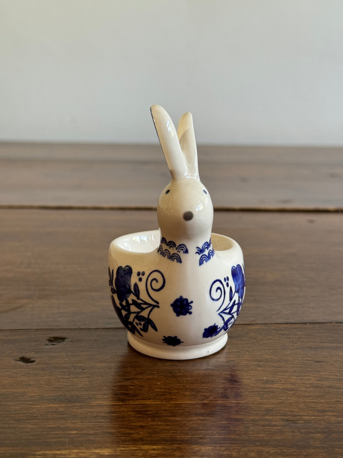 Vintage Blue and White Floral Bunny Egg Cup