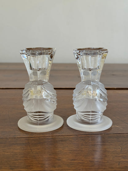 Vintage Frosted Crystal Swan Candlestick Holders by Partylite