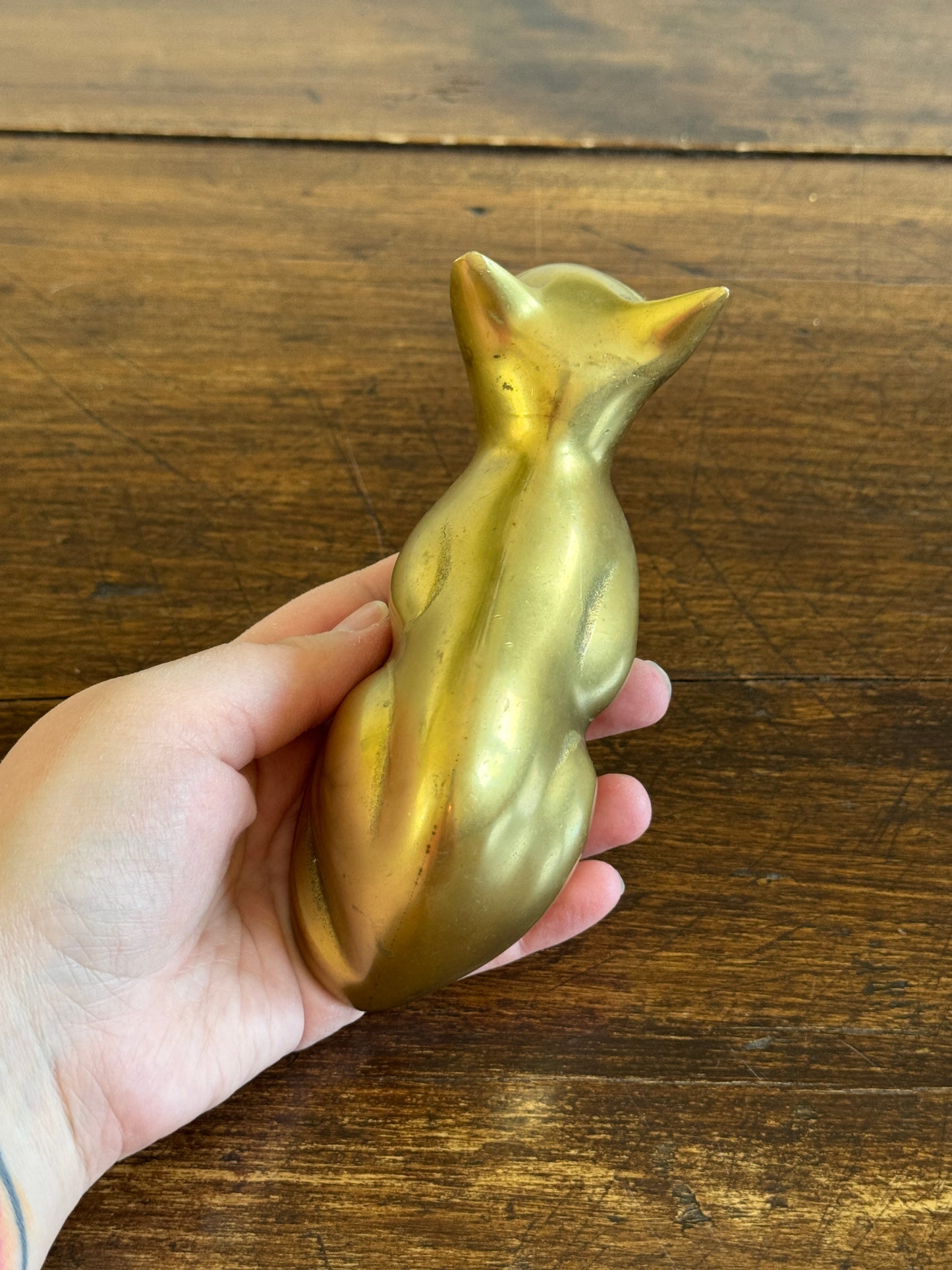 Vintage Brass Crouching Cat - Hunting Cat Brass Figurine