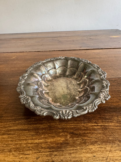 Silver Plated Scalloped Bowl with Lovely Worn Patina