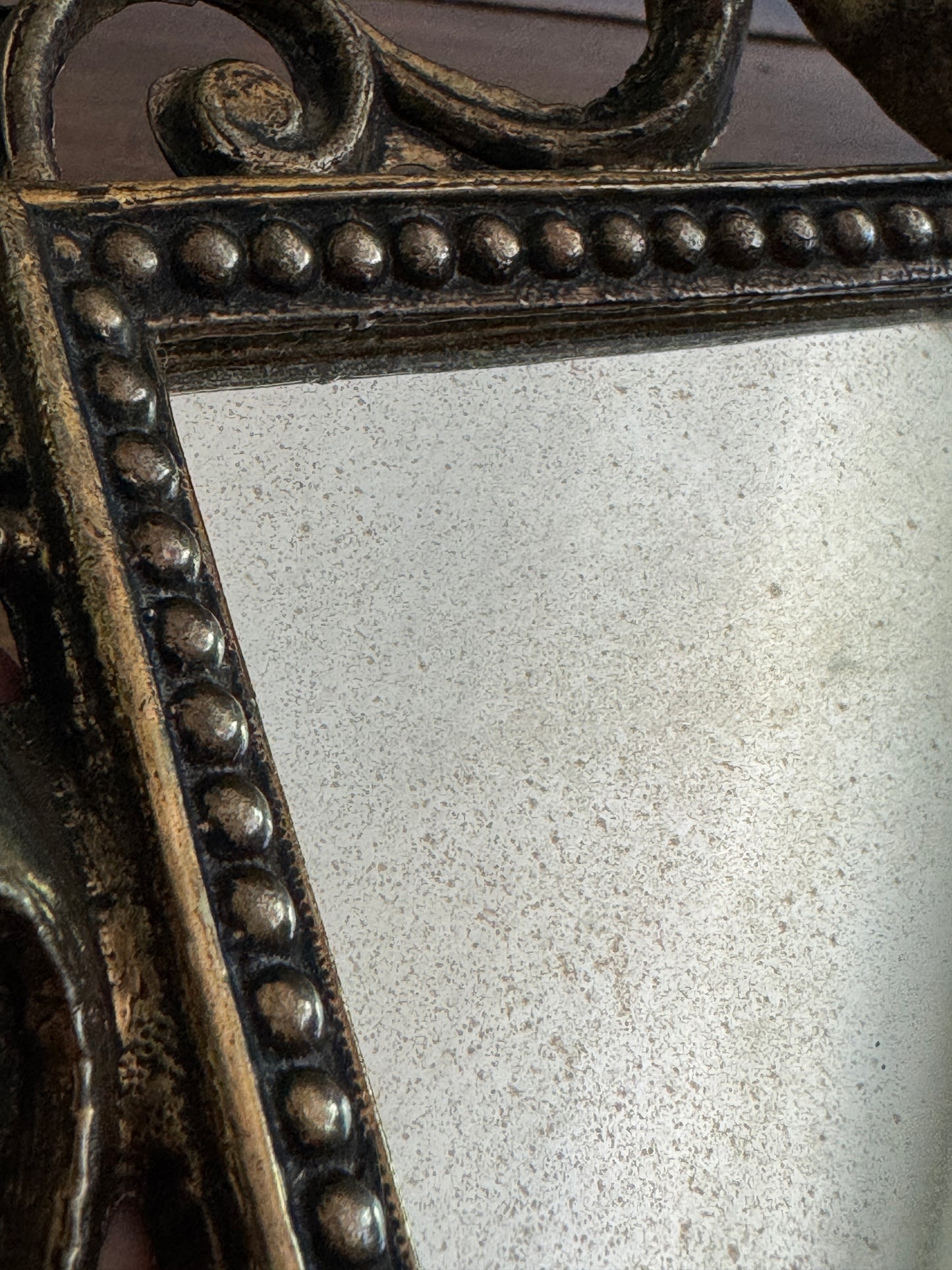 Heavy Cast Metal Ornate Mirror with Foxing