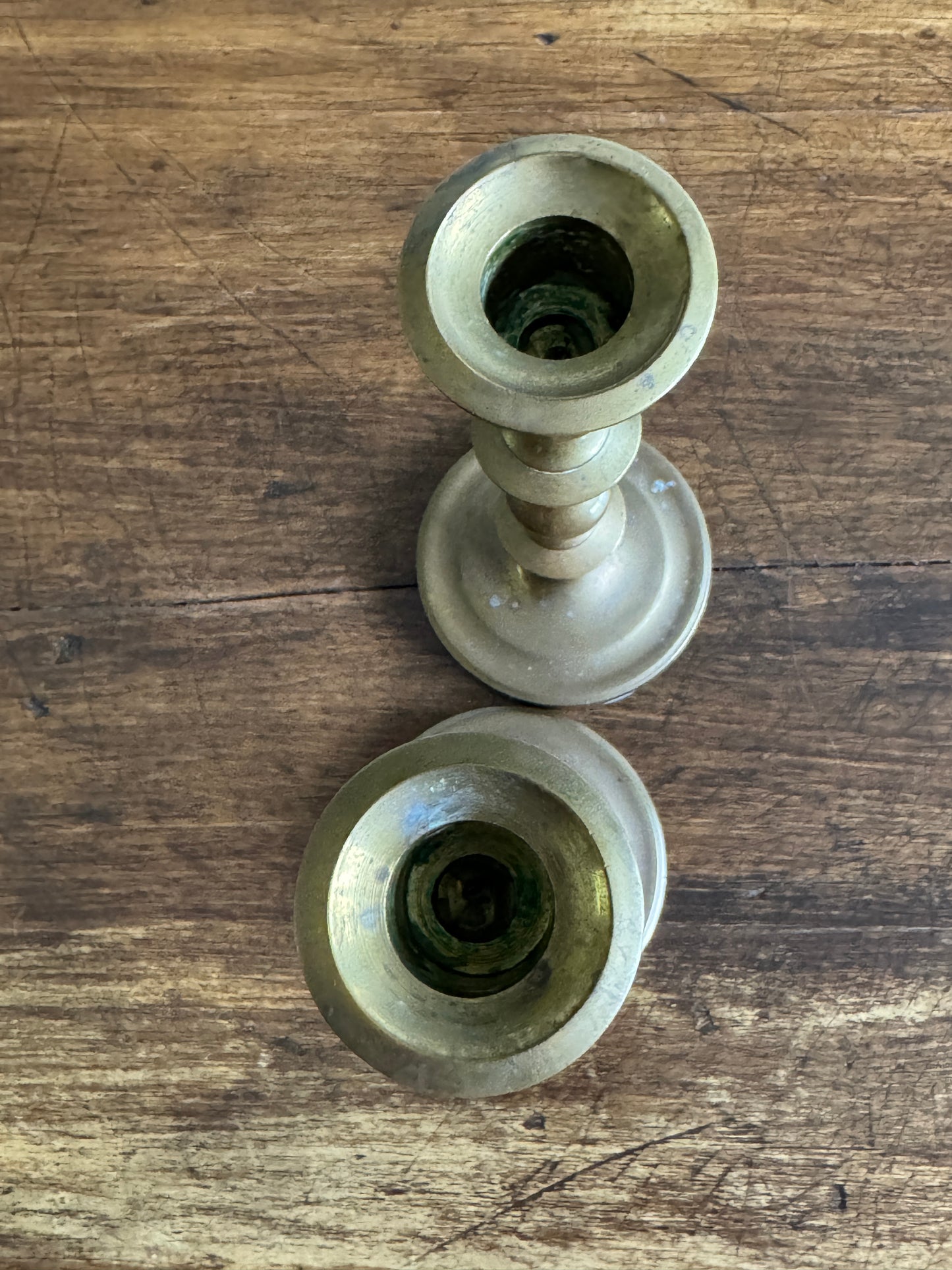 Vintage Heavy Brass Candleholder Pair with Rounded Bases