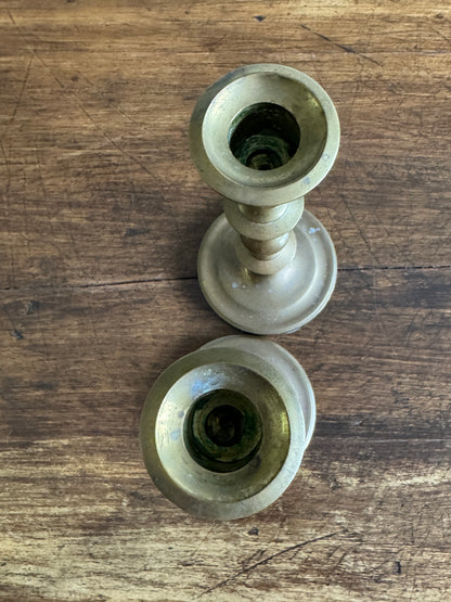 Vintage Heavy Brass Candleholder Pair with Rounded Bases