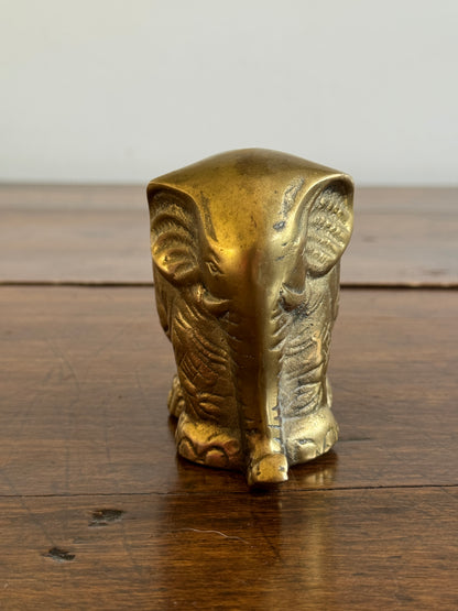 Vintage Brass Elephant Coin Bank - Lucky Trunk Up Elephant