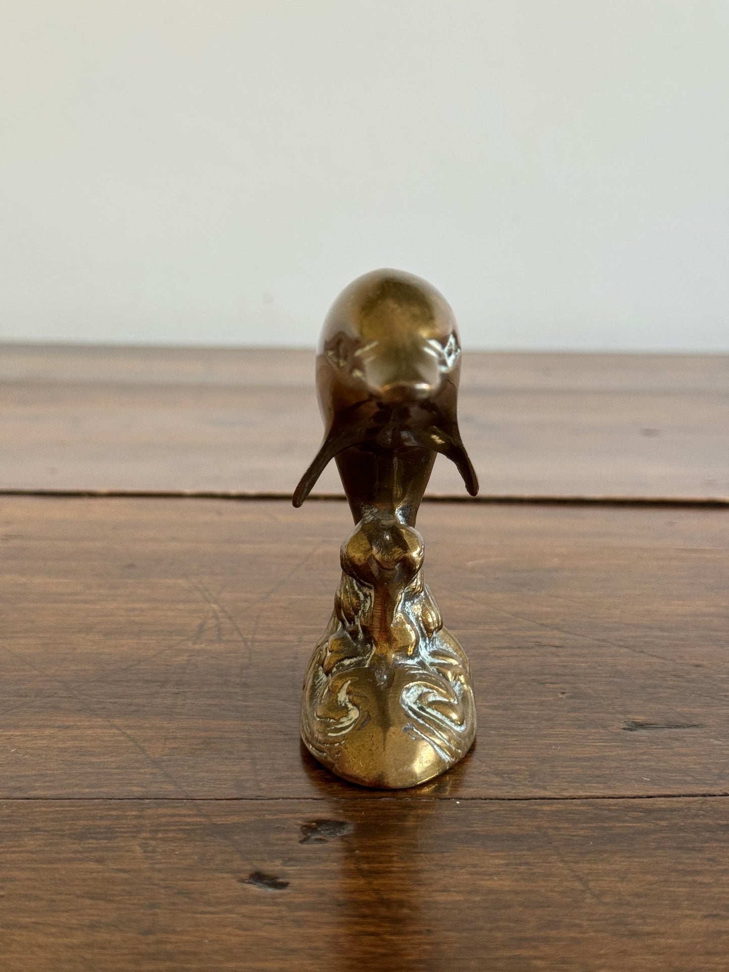 Vintage Brass Jumping Dolphin in Wave Figurine
