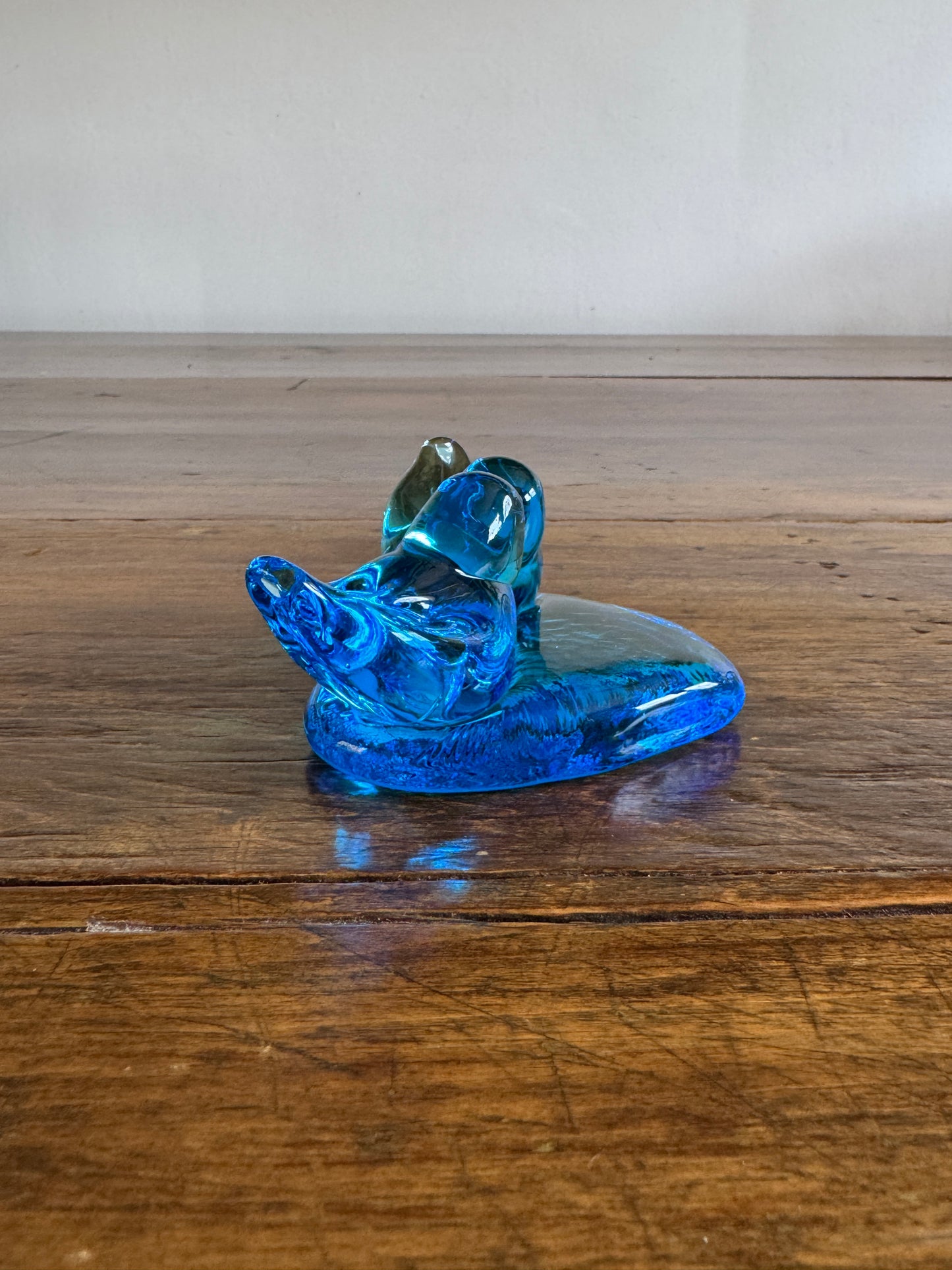 Vintage Glass Blue Birds of Happiness on Heart - Signed Paperweight