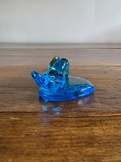 Vintage Glass Blue Birds of Happiness on Heart - Signed Paperweight