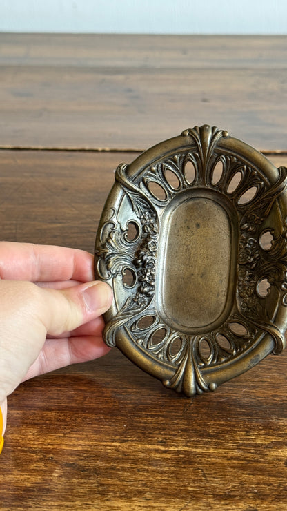 Vintage Embossed Metal Art Nouveau Dish with Ornate Detailing