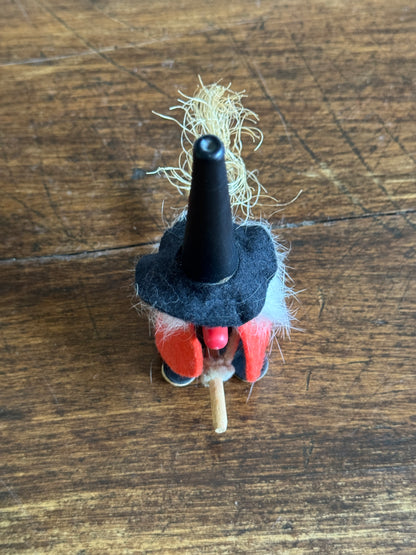 Witch Mini Wood Figurine with Tall Hat and Broom