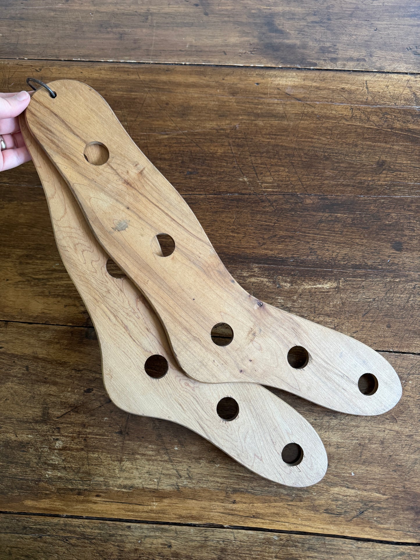 Vintage Pair of Wood Sock Stretchers on Hanger