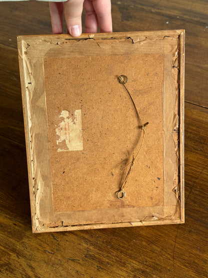 Vintage Bird Painting on Fabric Artwork in Simplistic Wooden Frame