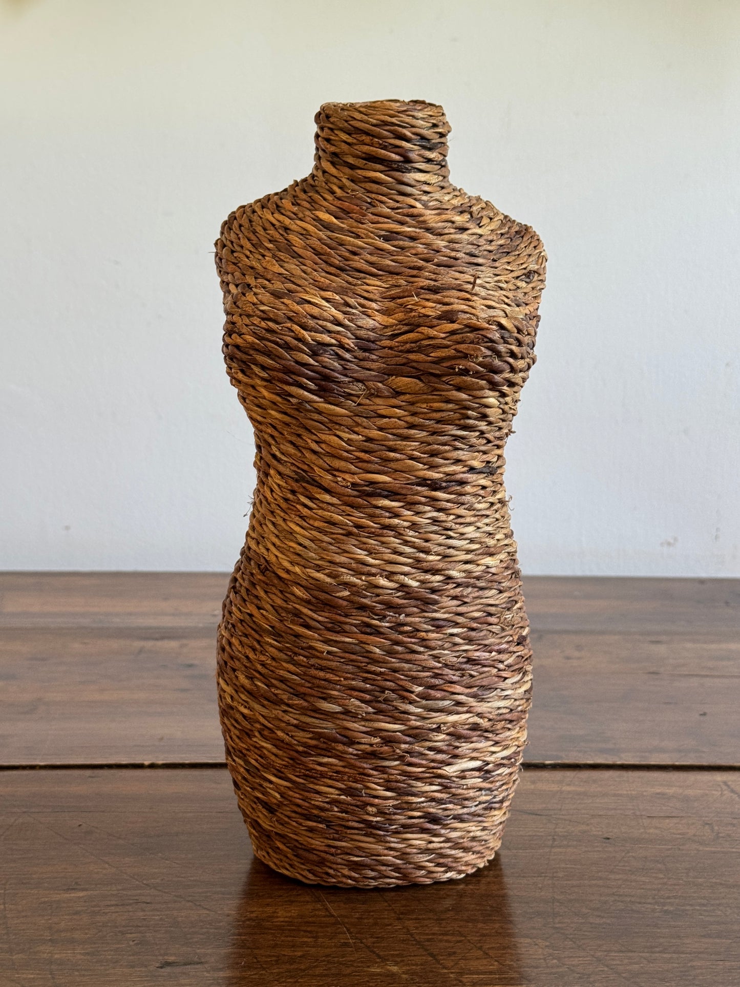 Vintage Small Woven Wicker Bust of Woman's Figure