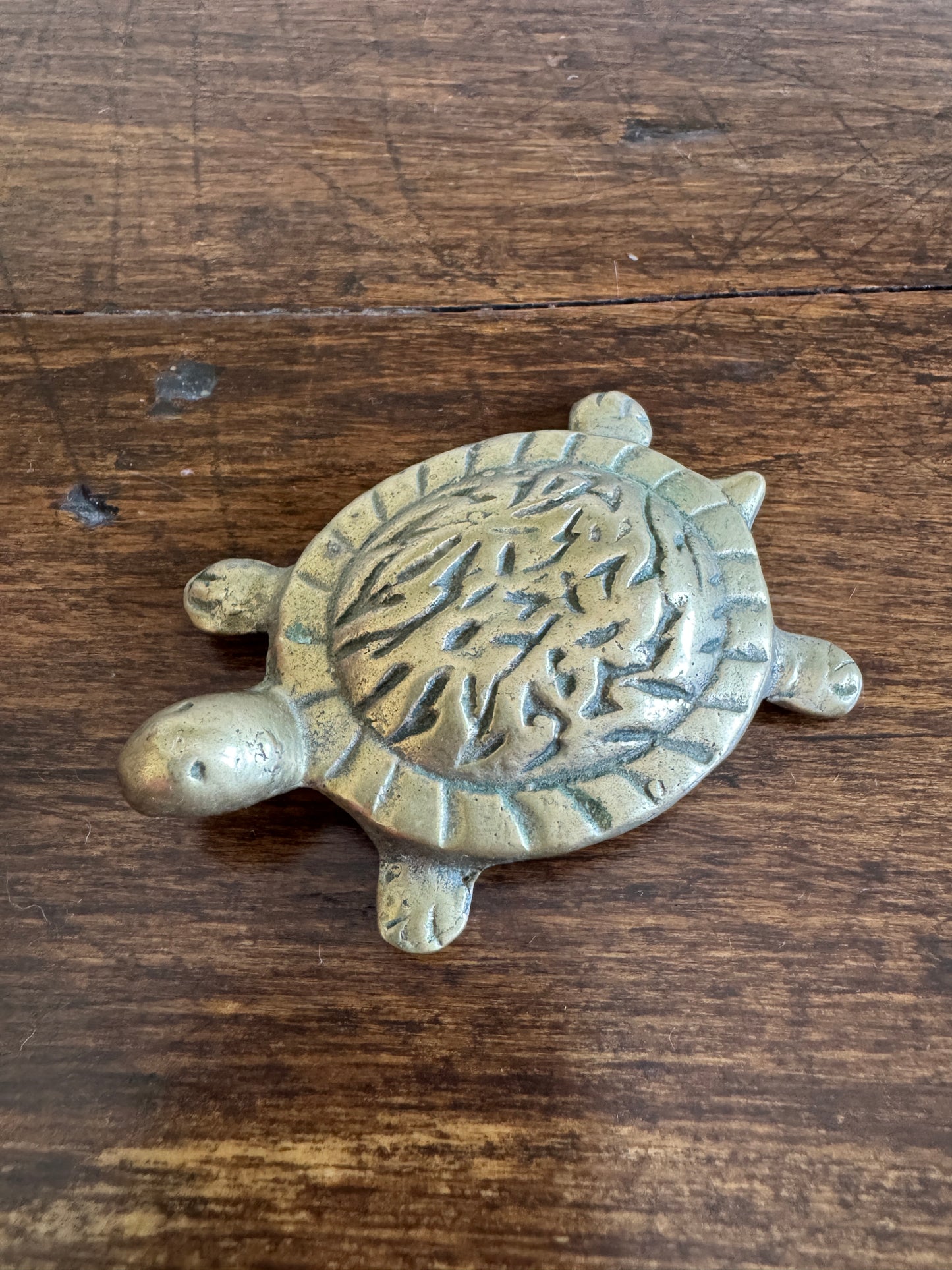 Vintage Small Brass Flat Turtle Figurine