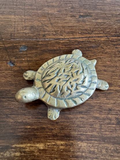 Vintage Small Brass Flat Turtle Figurine