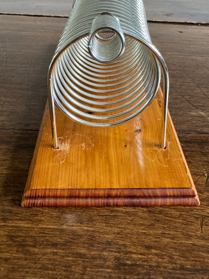 Vintage Dog Shaped Coil Letter Holder - Silver-Tone Metal on Wood Base
