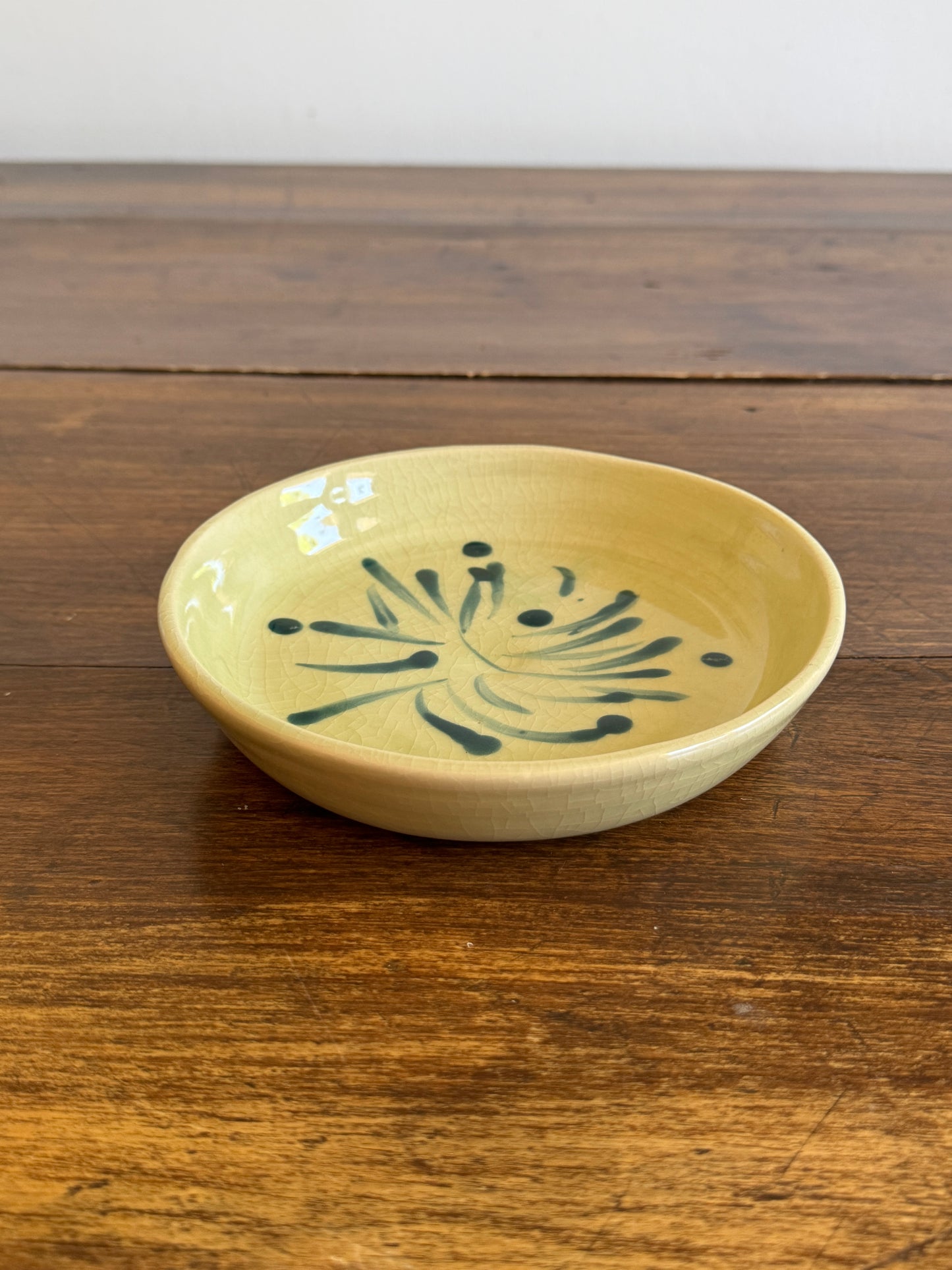 Green and Blue Firework Print Shallow Pottery Bowl