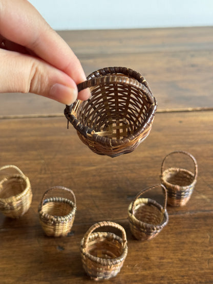 Mixed Lot of Six Doll House Baskets - Miniature Handled Baskets