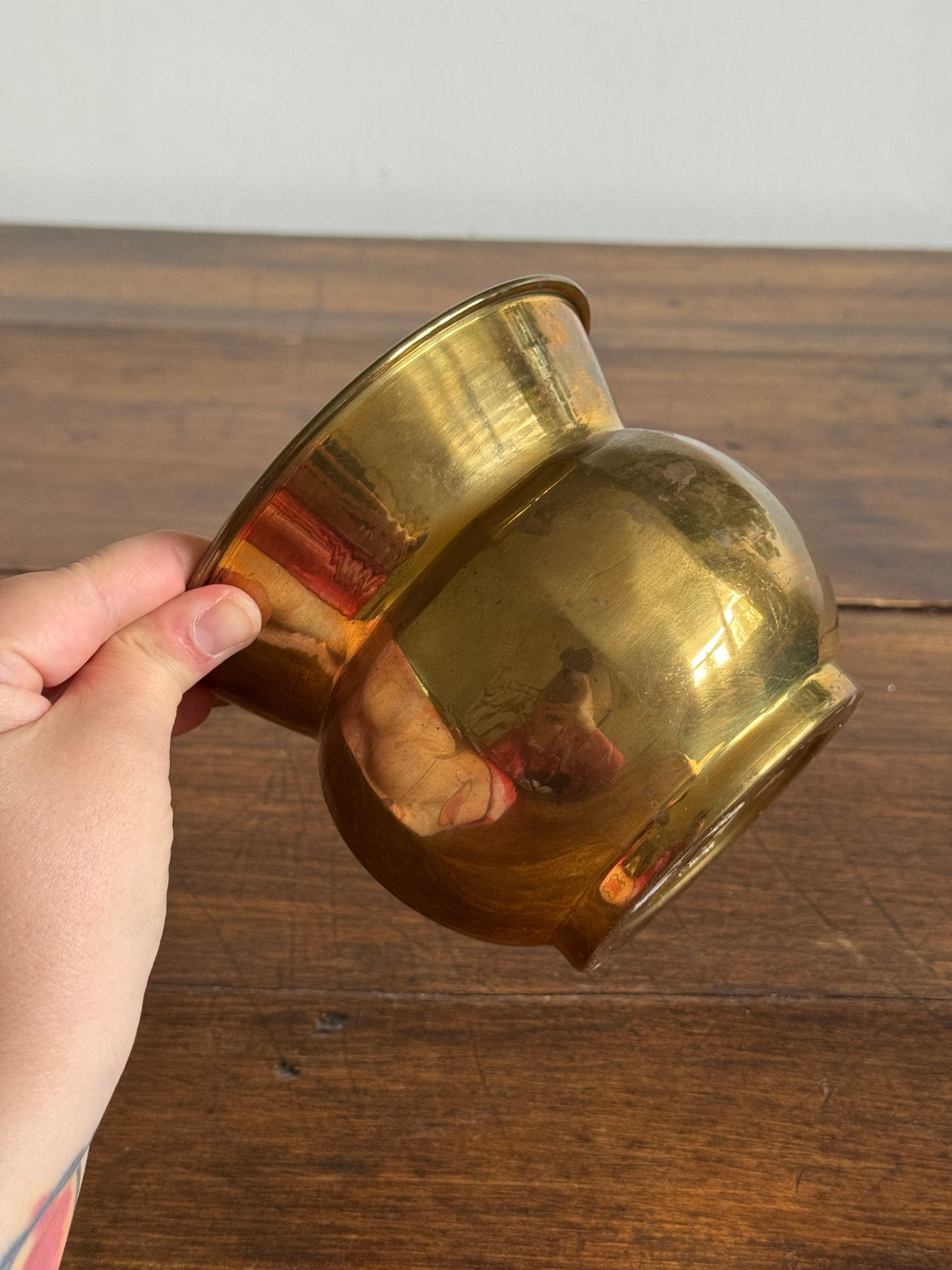 Vintage Small Brass Planter Pot with Ball and Fluted Opening