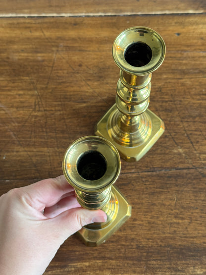 Vintage Brass Beehive Style Pair of Candlesticks