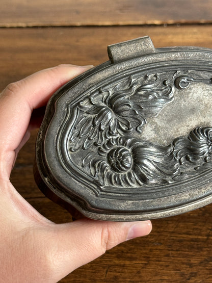 Vintage Art Nouveau DS. Co Pewter Silver-Tone Trinket Box with Floral Hinged Lid
