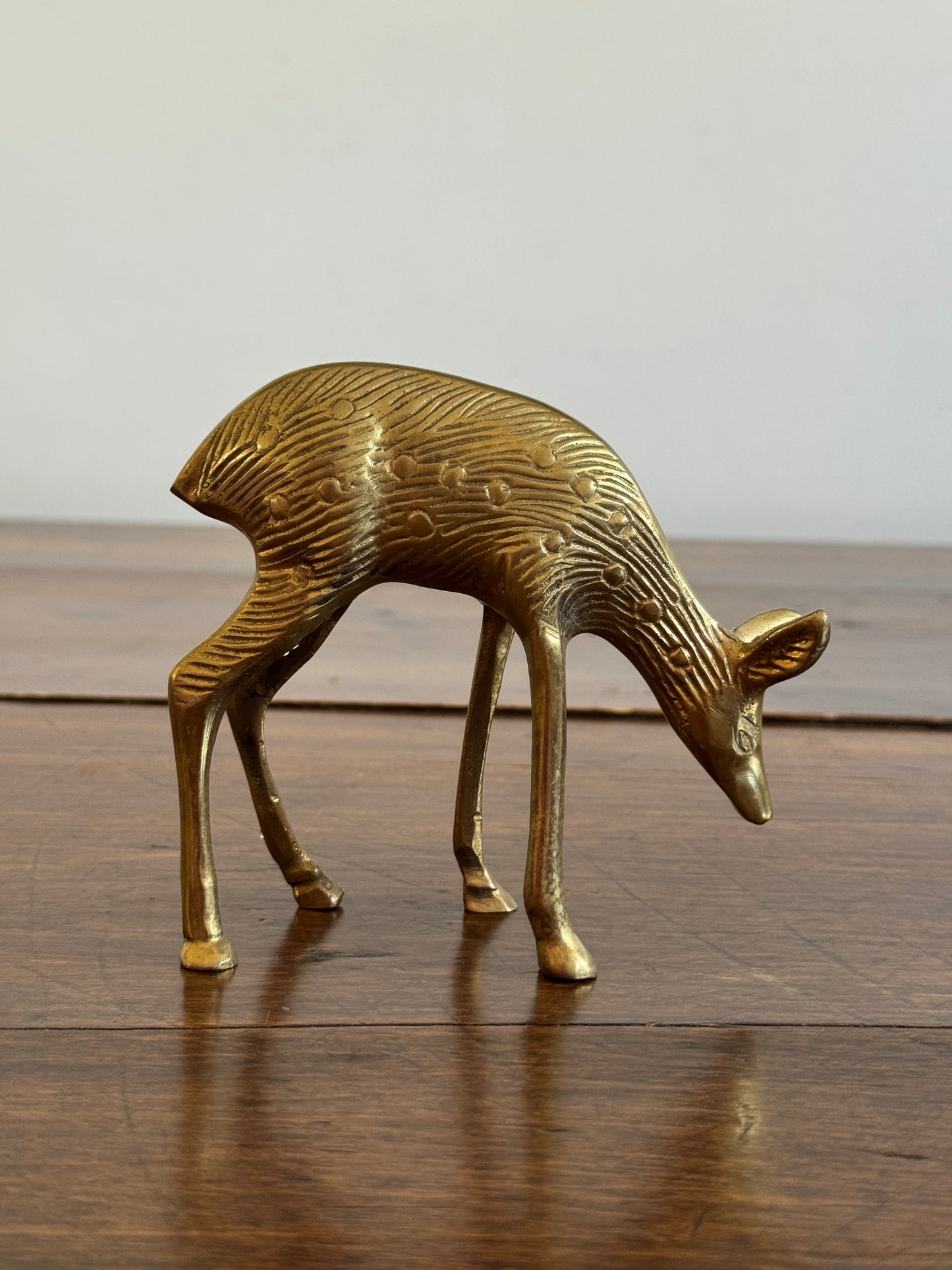 Pair of Vintage Brass Deer Figurines - Grazing Brass Deer