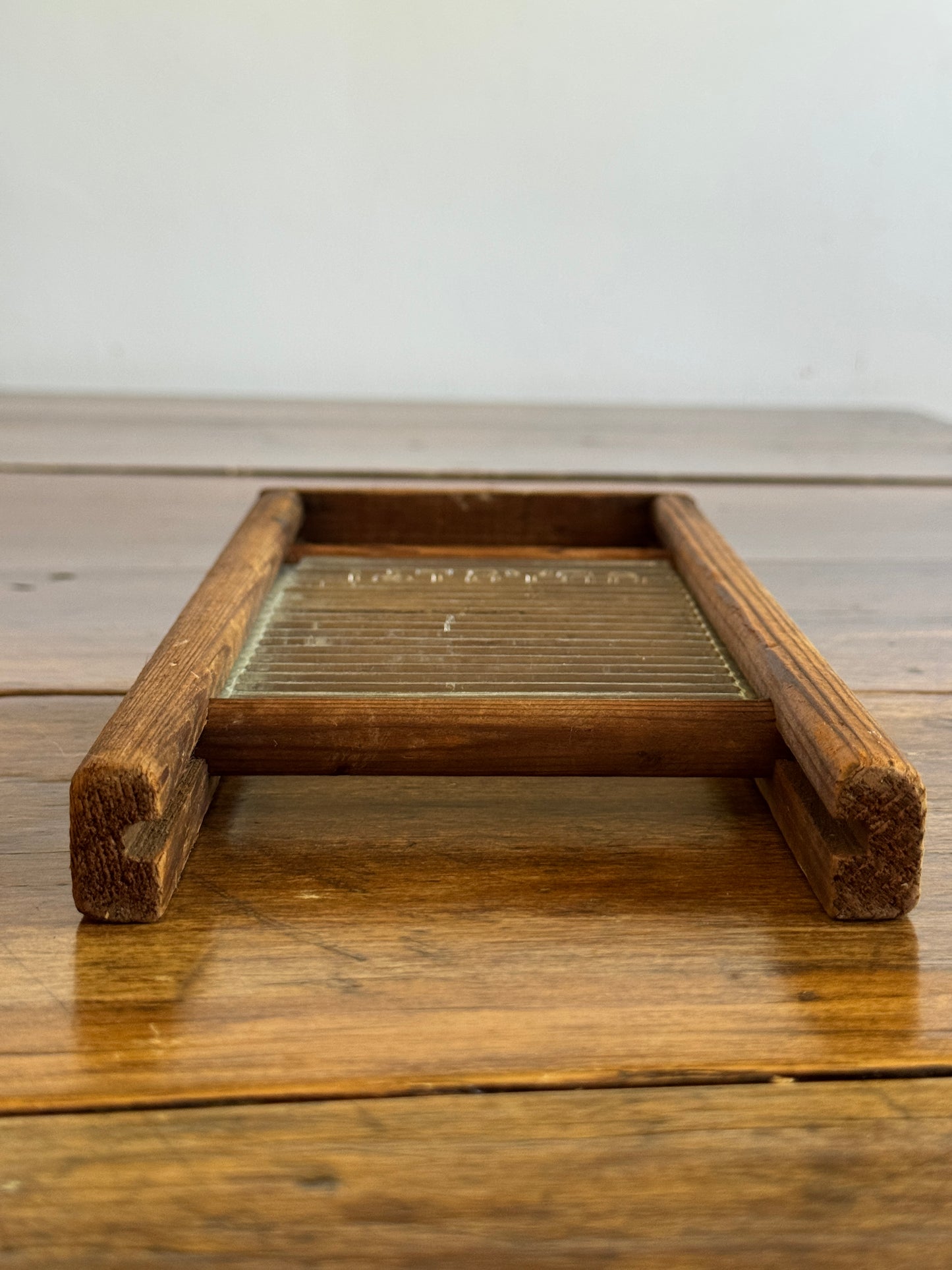 Vintage Small Child Size Wood and Glass Crystal Washboard