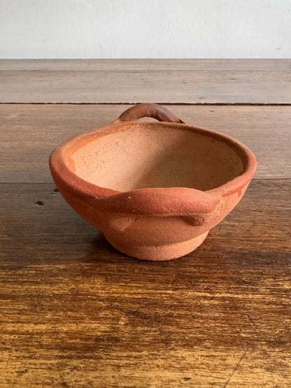 Terracotta Small Bowl with Double Handle and Organic Texture