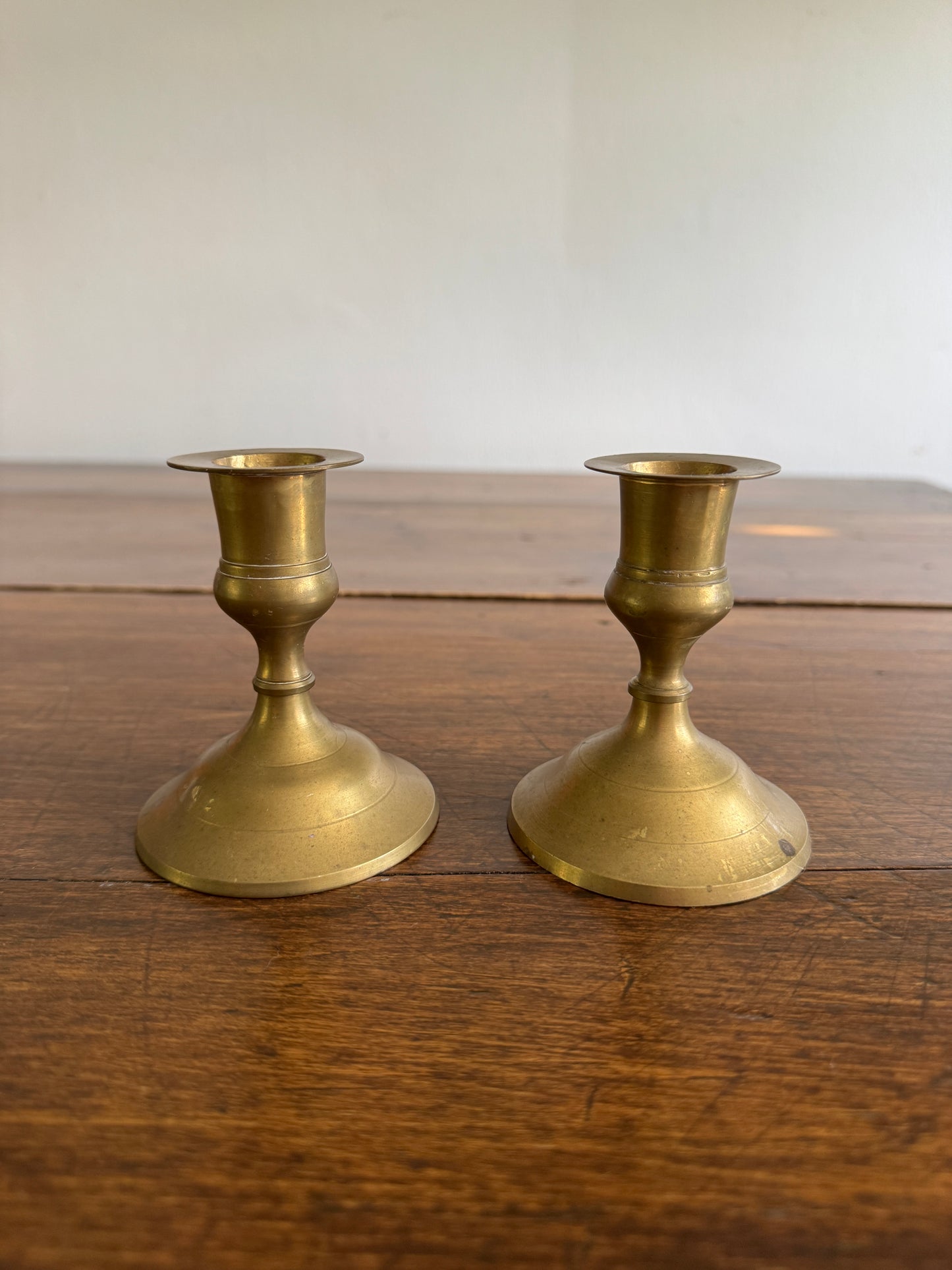 Pair of Short Brass Candleholders - Made in India