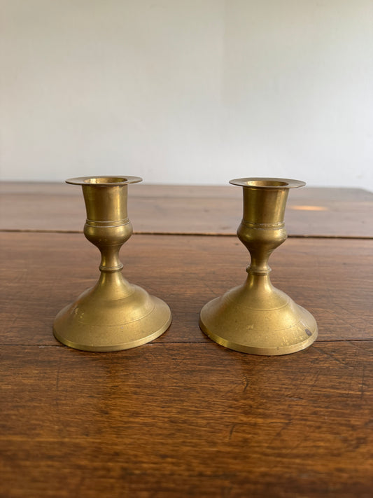 Pair of Short Brass Candleholders - Made in India
