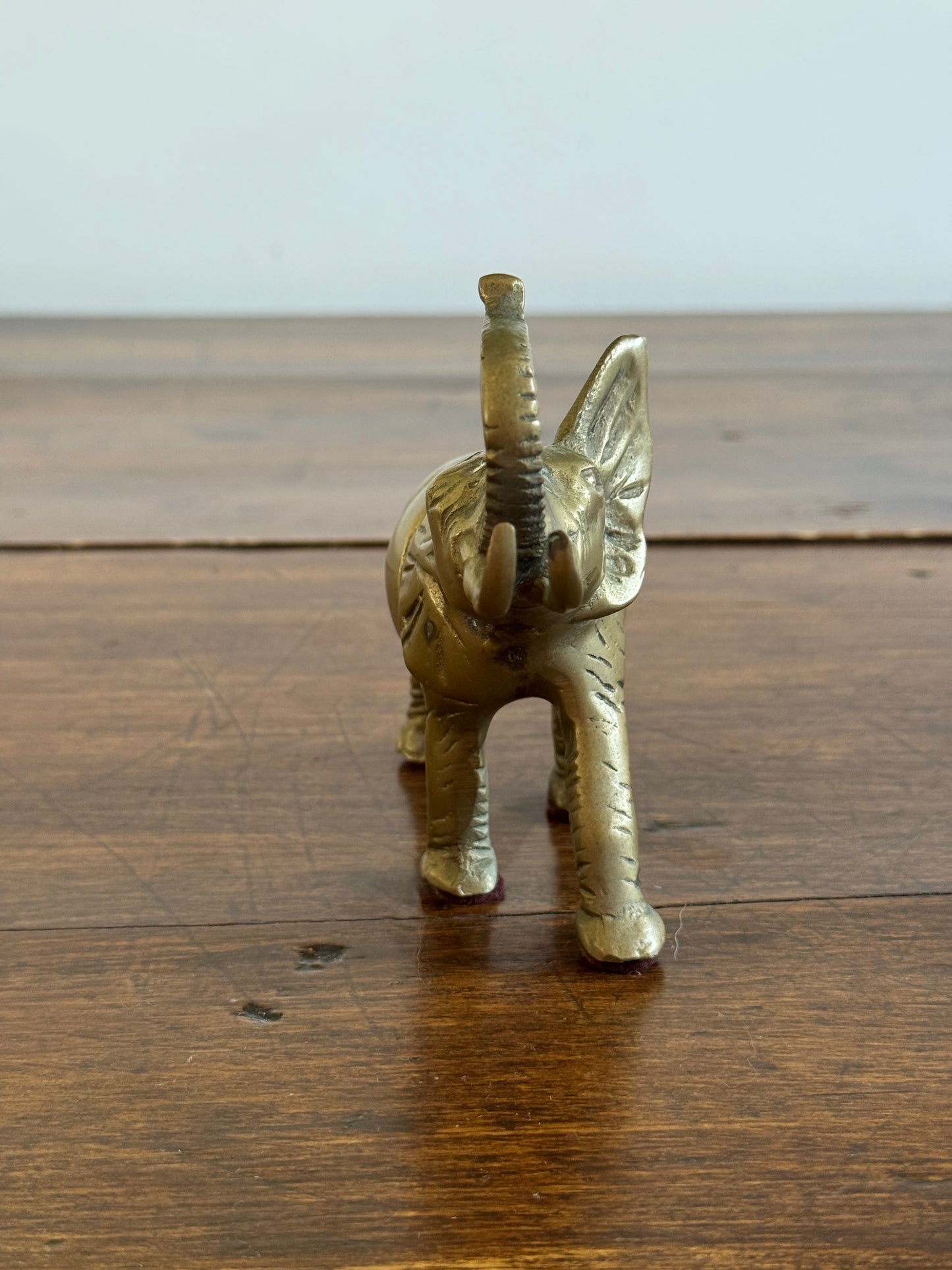 Vintage Brass Standing Lucky Elephant with Tusks