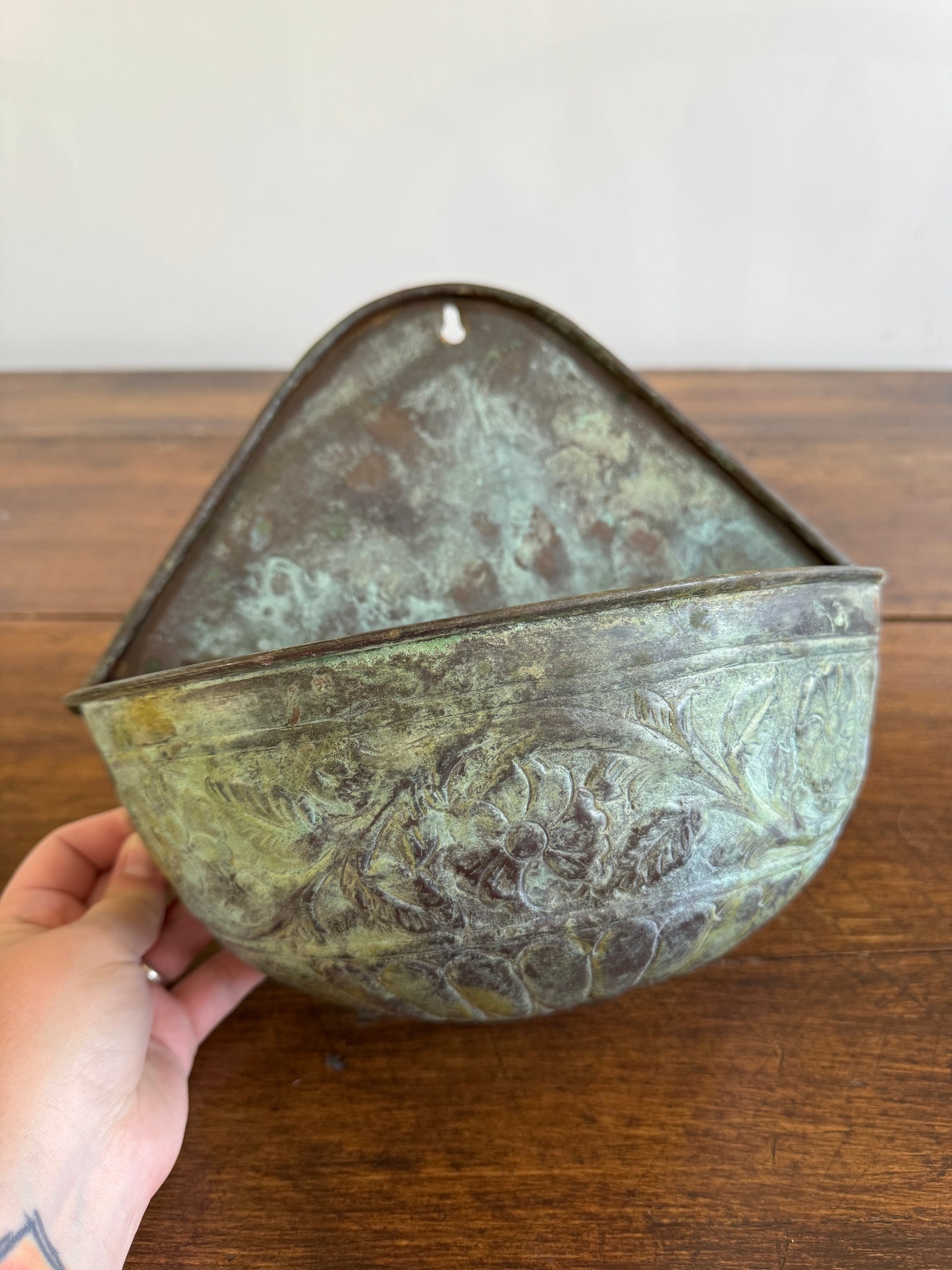 Vintage Heavy Patina Outdoor Plant Pocket Wall Hanger