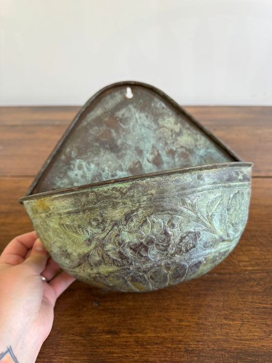 Vintage Heavy Patina Outdoor Plant Pocket Wall Hanger