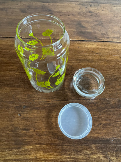 USA Glass Storage Jar with Retro Green Flower Design