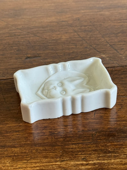 Vintage Japan White Rabbit in Heart Ashtray - Small Ceramic Dish