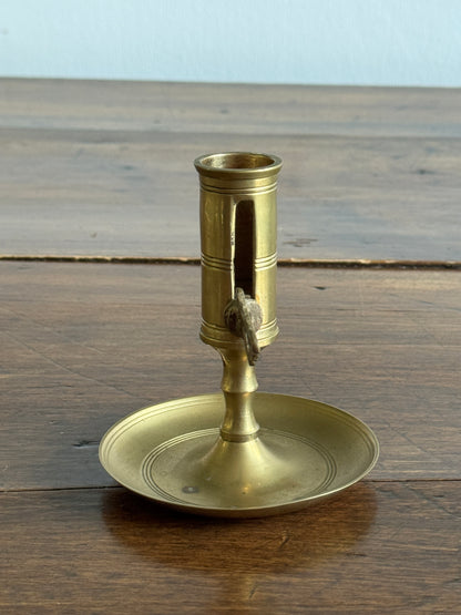 Vintage Brass Push Up Candleholder with Ornate Push Handle