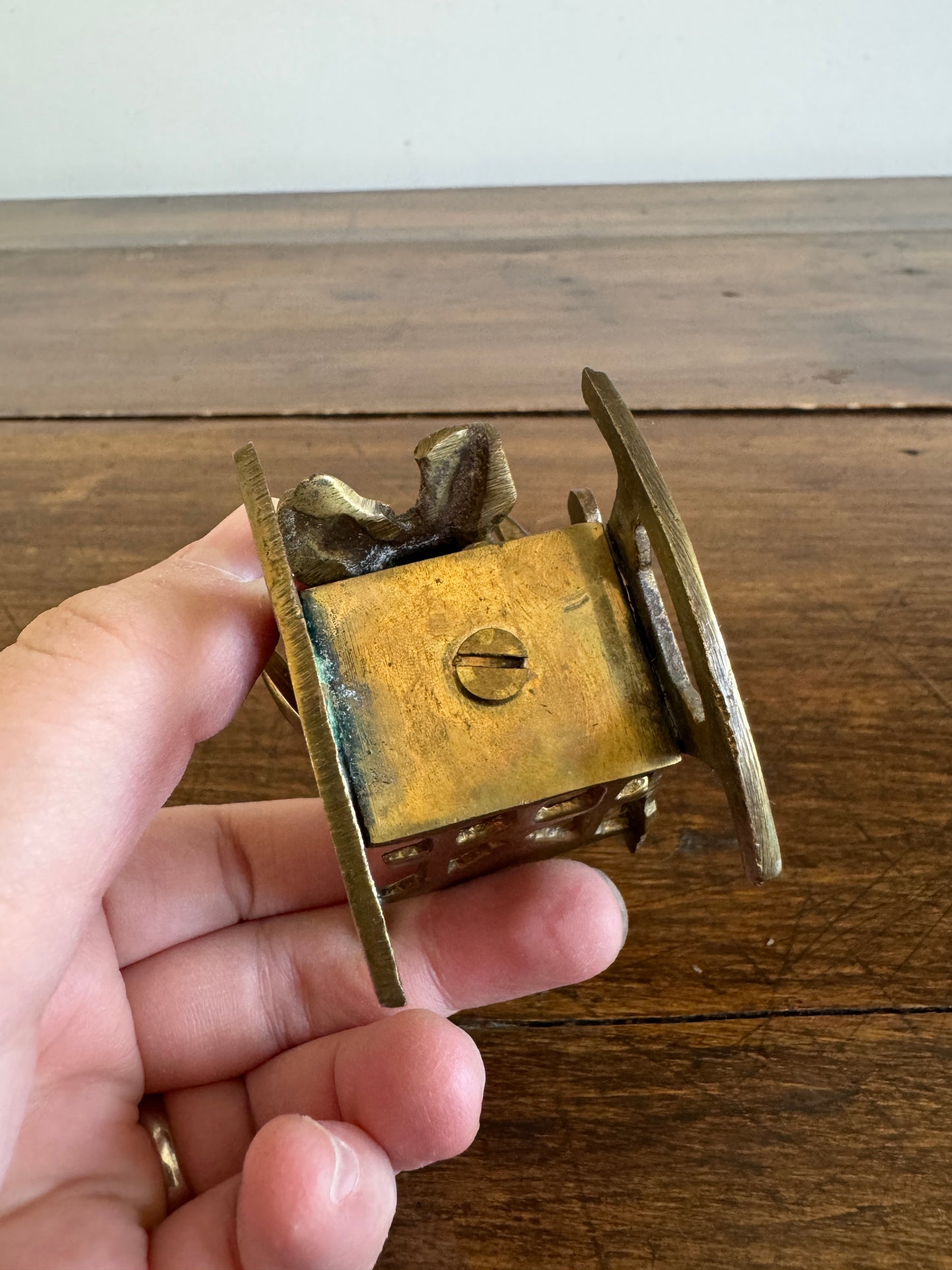 Vintage Brass Frog on Rocking Chair Small Figurine